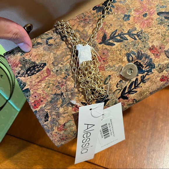 Cork Floral Blue Print  Clutch or Convertible Crossbody by Alesia - Picture 8 of 8